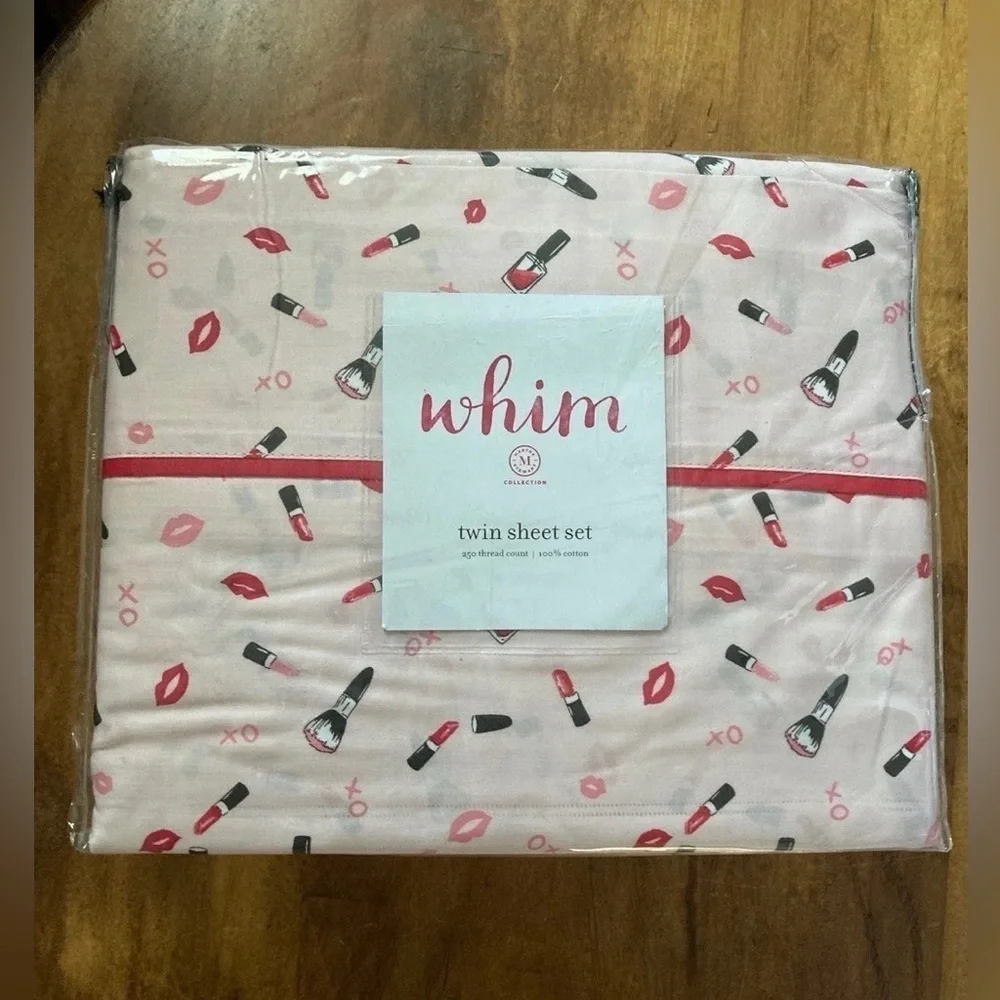 Martha Stewart Whim 100% Cotton 250TC Makeup Sheet Set Fitted & Flat Twin & Case